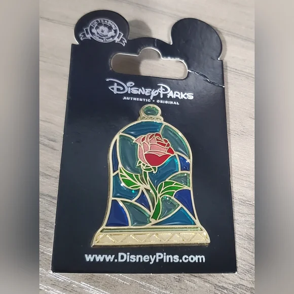 Disney Pin Beauty & The Beast Multicolor Stained Glass Rose Gold Trim Lt… - Picture 1 of 3